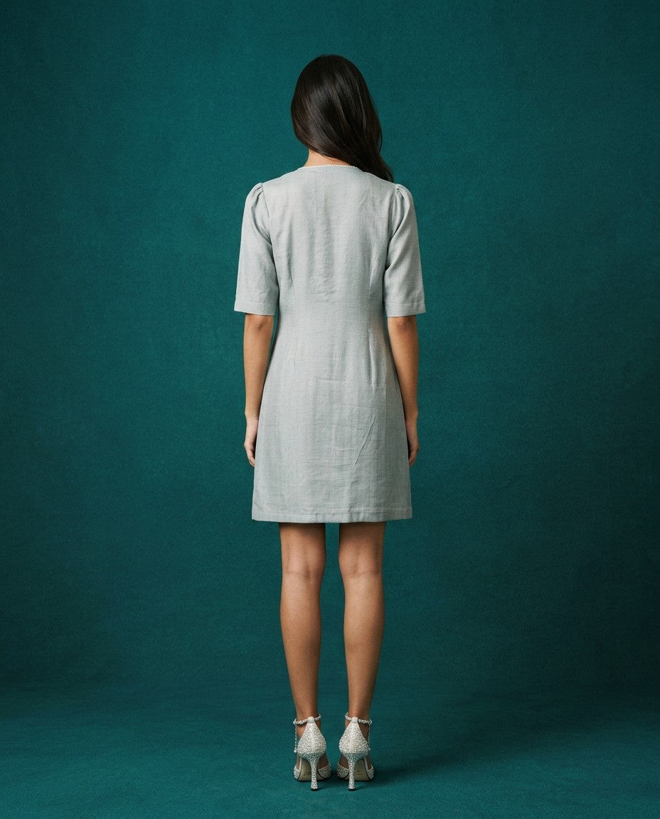 Grey Solid Viscose Blended Midi Dress