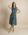 Navy Printed Viscose Blended Midi Dress