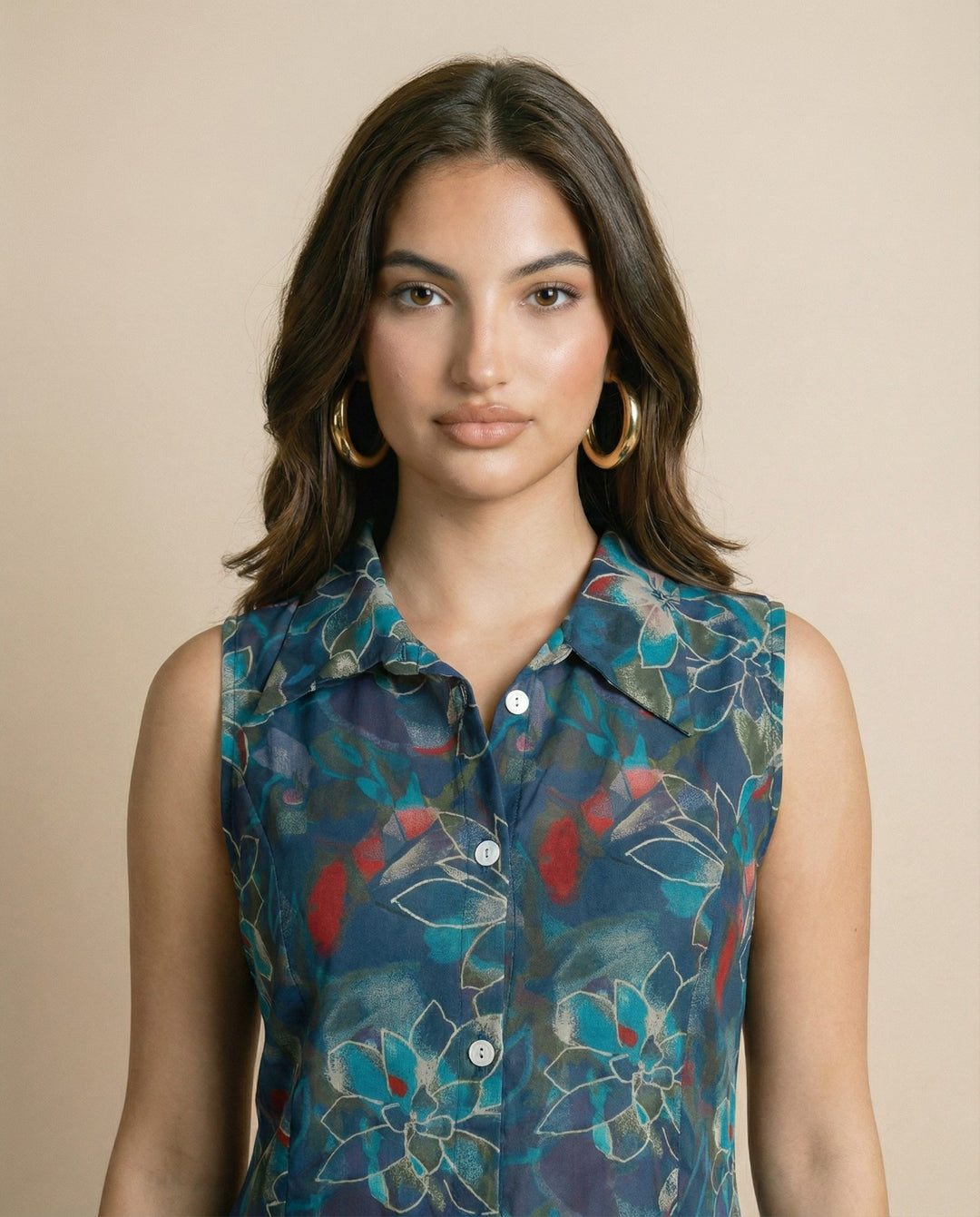 Navy Printed Viscose Blended Midi Dress