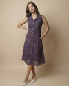 Purple Printed Viscose Blended Midi Dress