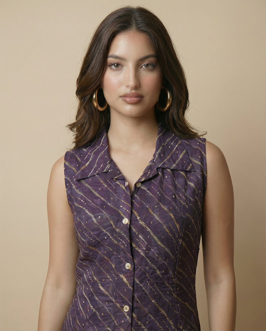 Purple Printed Viscose Blended Midi Dress