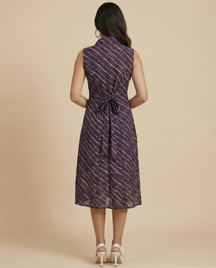 Purple Printed Viscose Blended Midi Dress