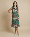 Green Printed Rayon Midi Dress