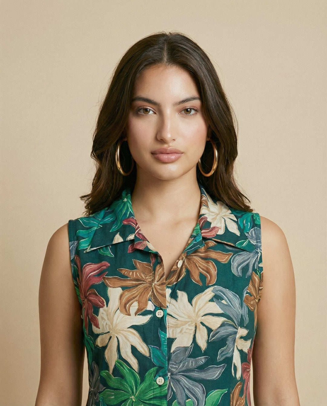 Green Printed Rayon Midi Dress