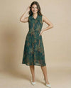 Dark Green Printed Viscose Blended Midi Dress