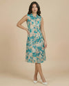 Sky Blue Printed Viscose Blended Midi Dress
