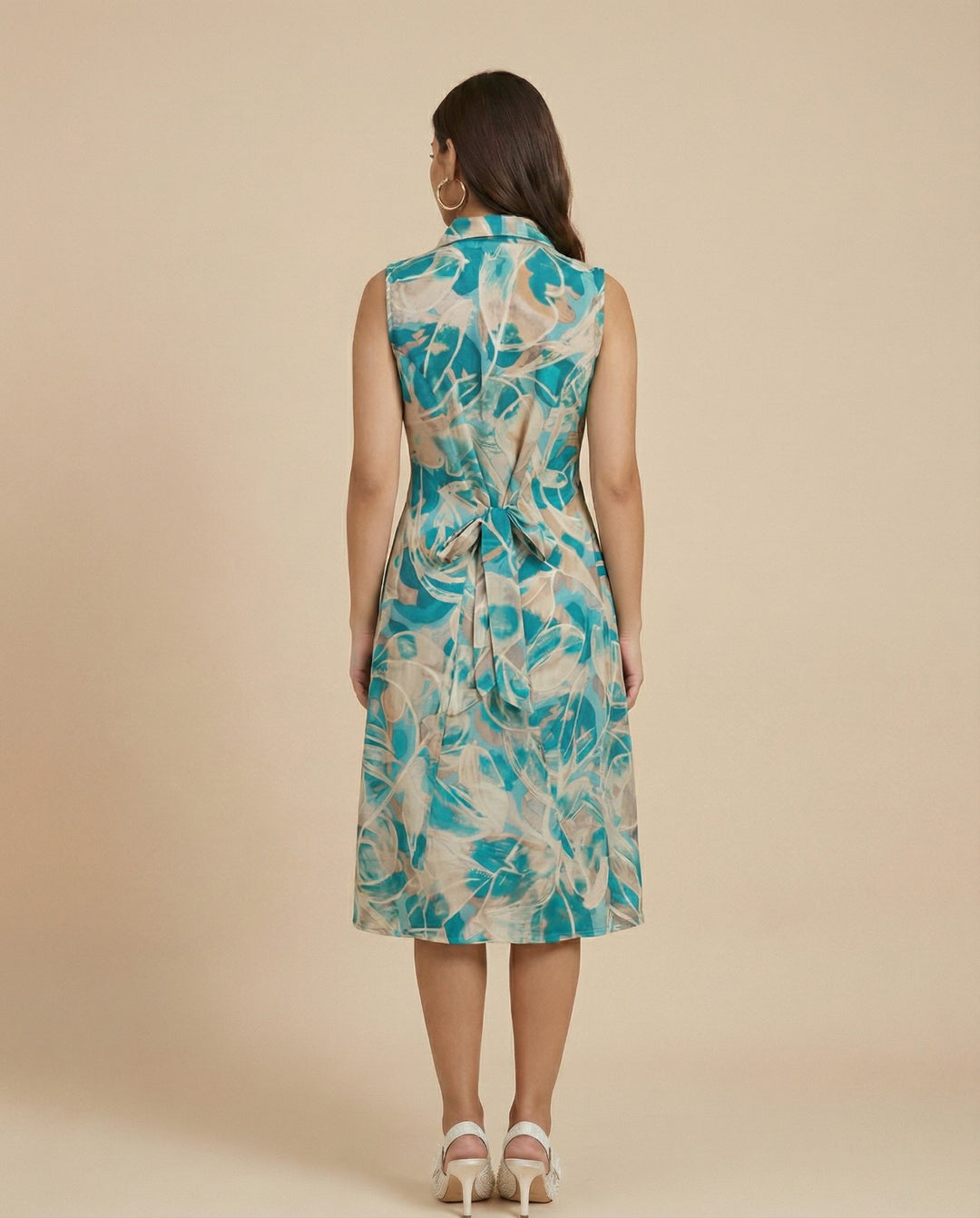 Sky Blue Printed Viscose Blended Midi Dress