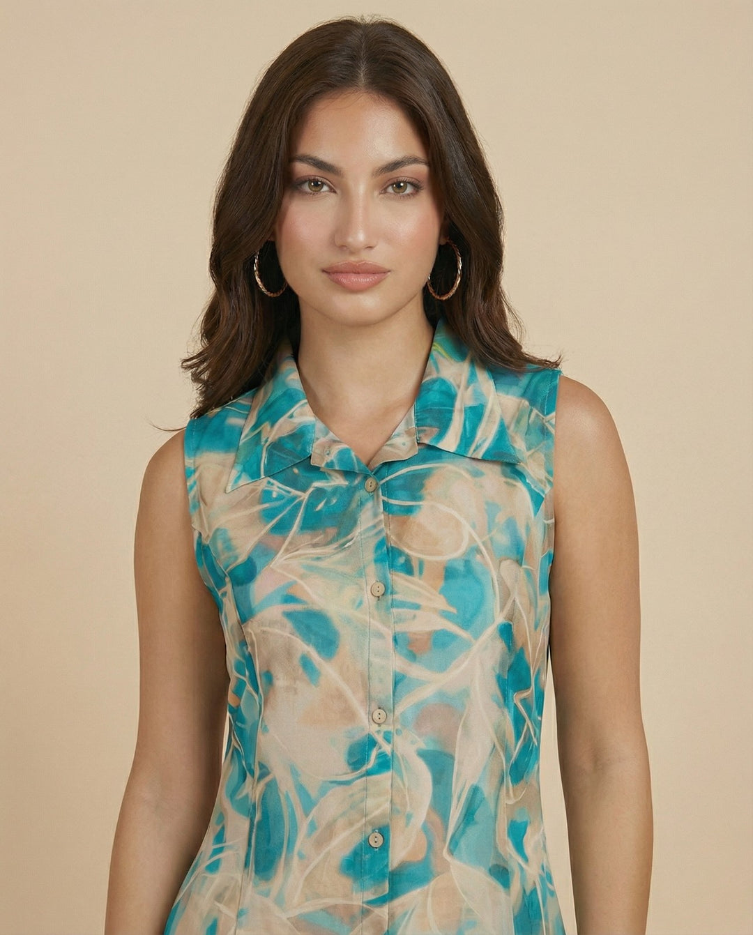 Sky Blue Printed Viscose Blended Midi Dress