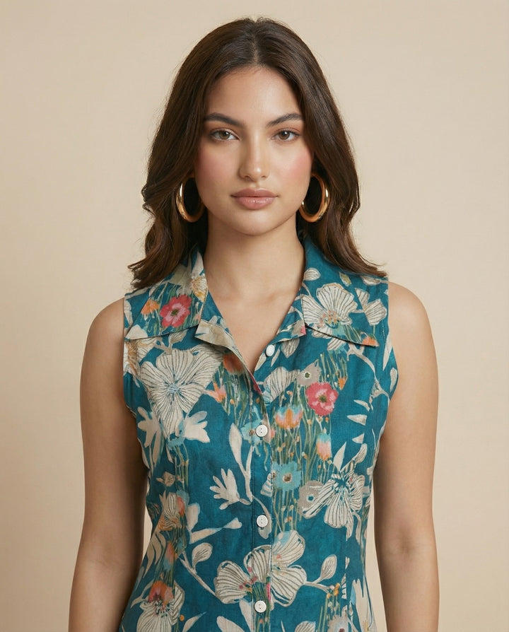 Peacock Printed Viscose Blended Midi Dress