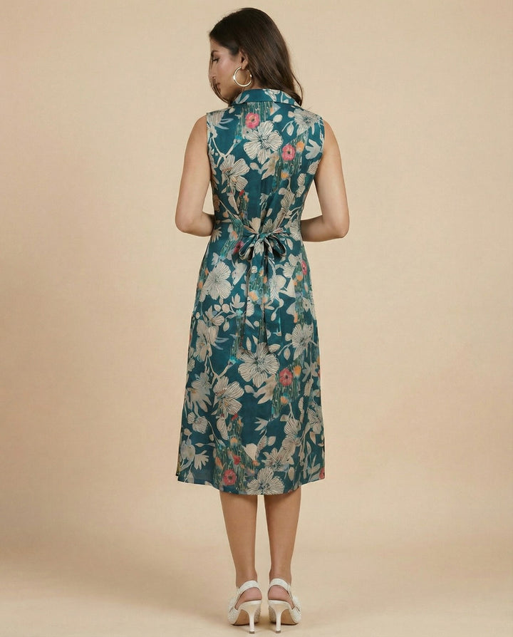 Peacock Printed Viscose Blended Midi Dress