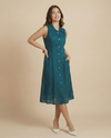 Peacock Printed Viscose Blended Midi Dress