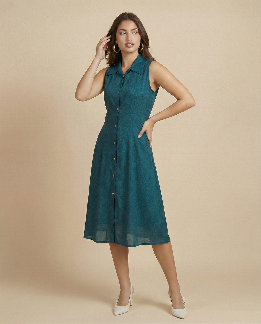 Peacock Printed Viscose Blended Midi Dress