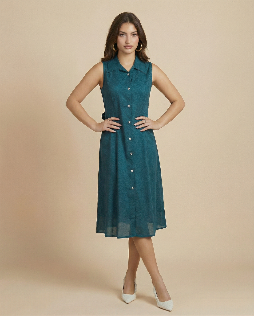 Peacock Printed Viscose Blended Midi Dress