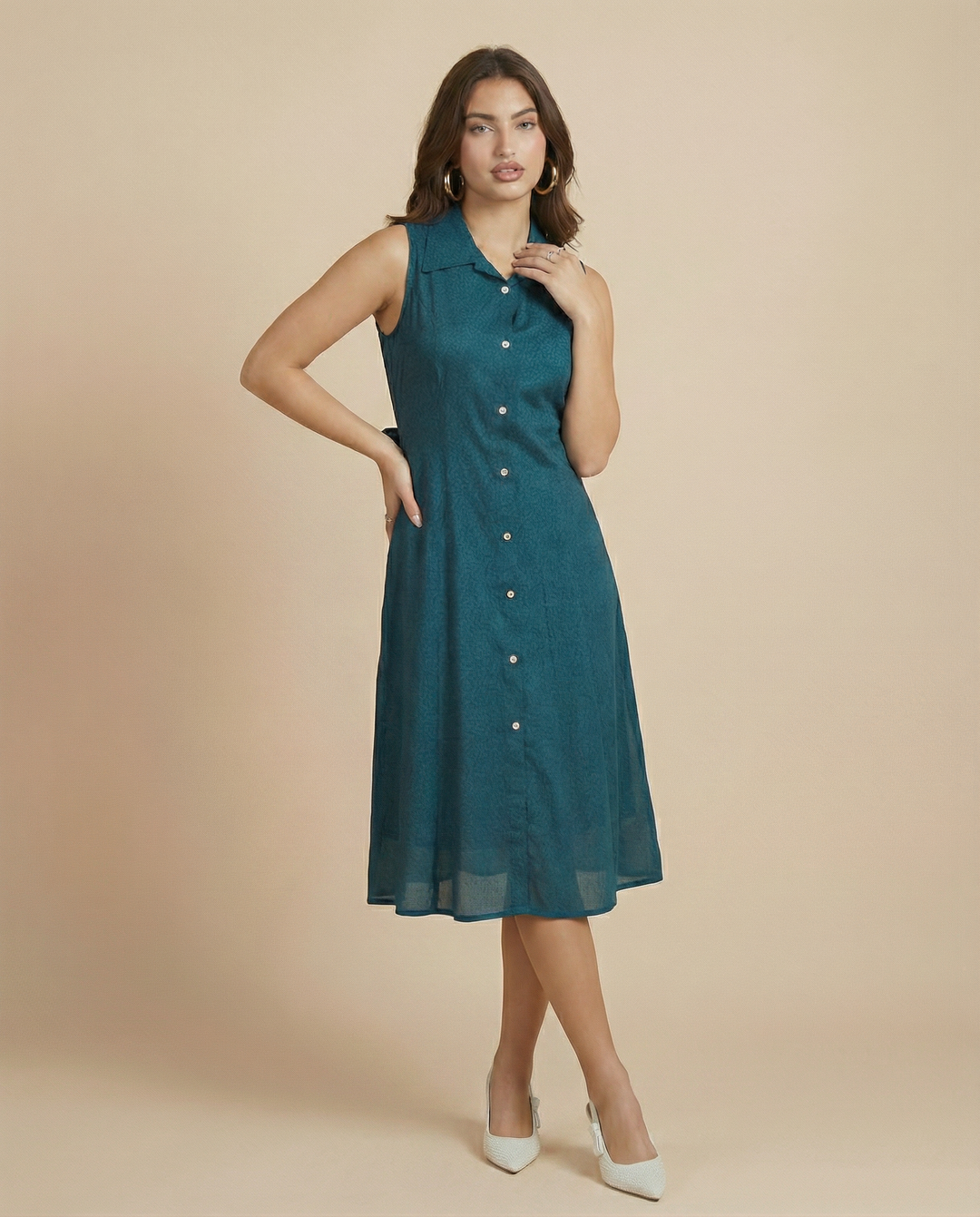 Peacock Printed Viscose Blended Midi Dress