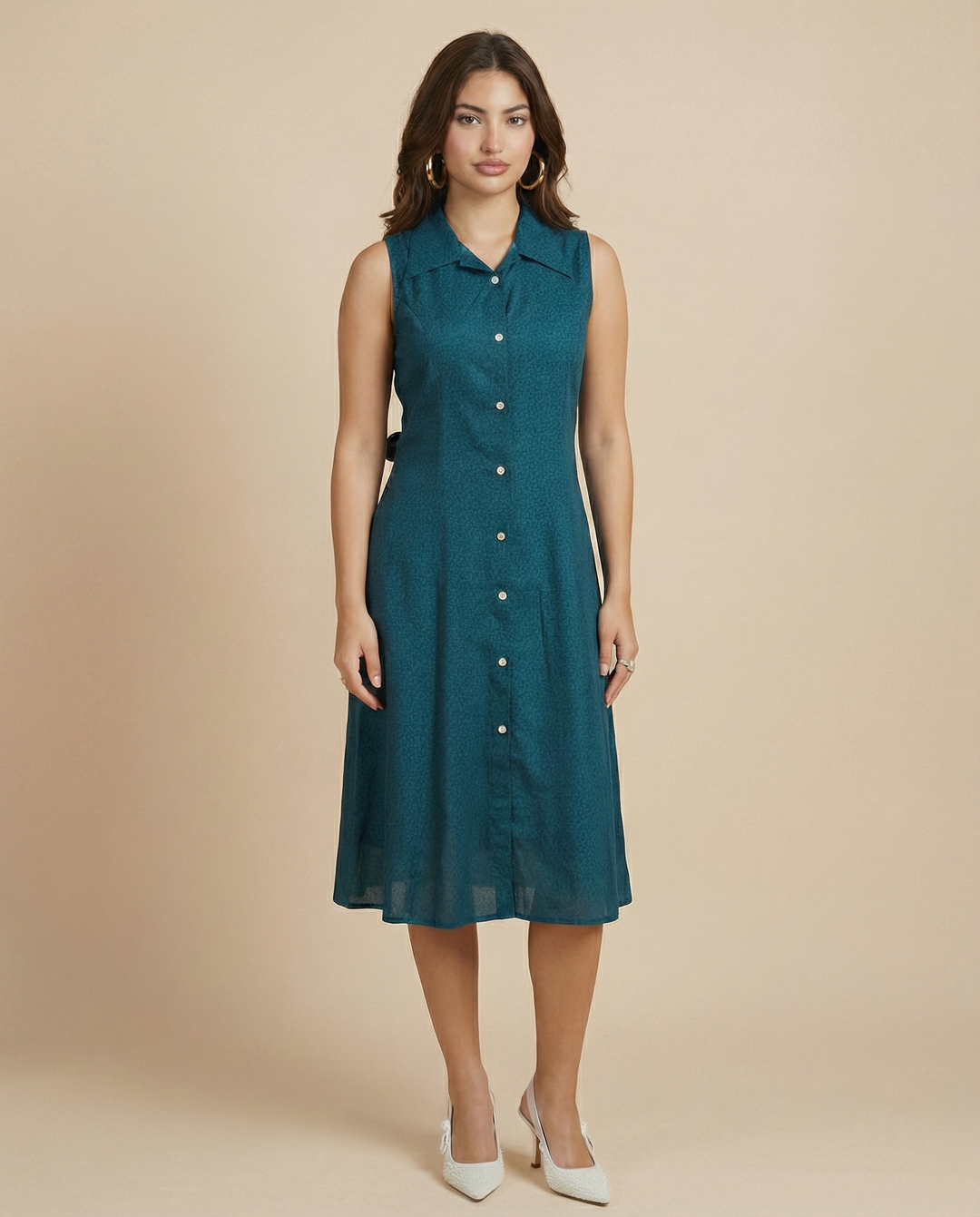 Peacock Printed Viscose Blended Midi Dress