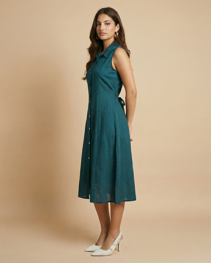 Peacock Printed Viscose Blended Midi Dress