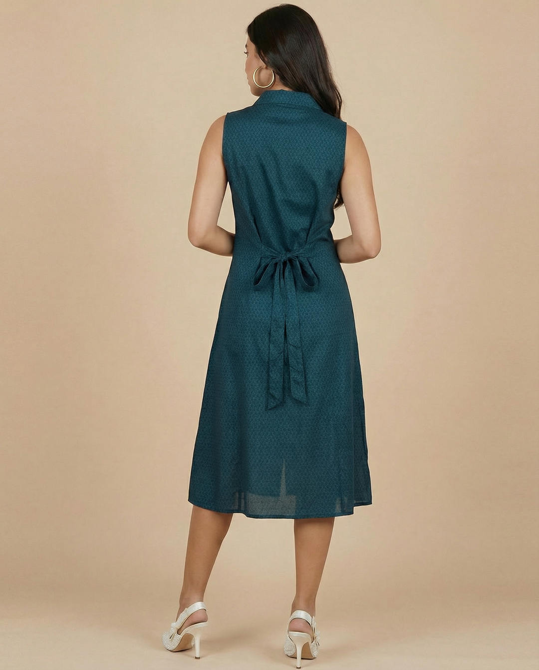 Peacock Printed Viscose Blended Midi Dress