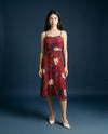 Maroon Printed Silk Blended Midi Dress