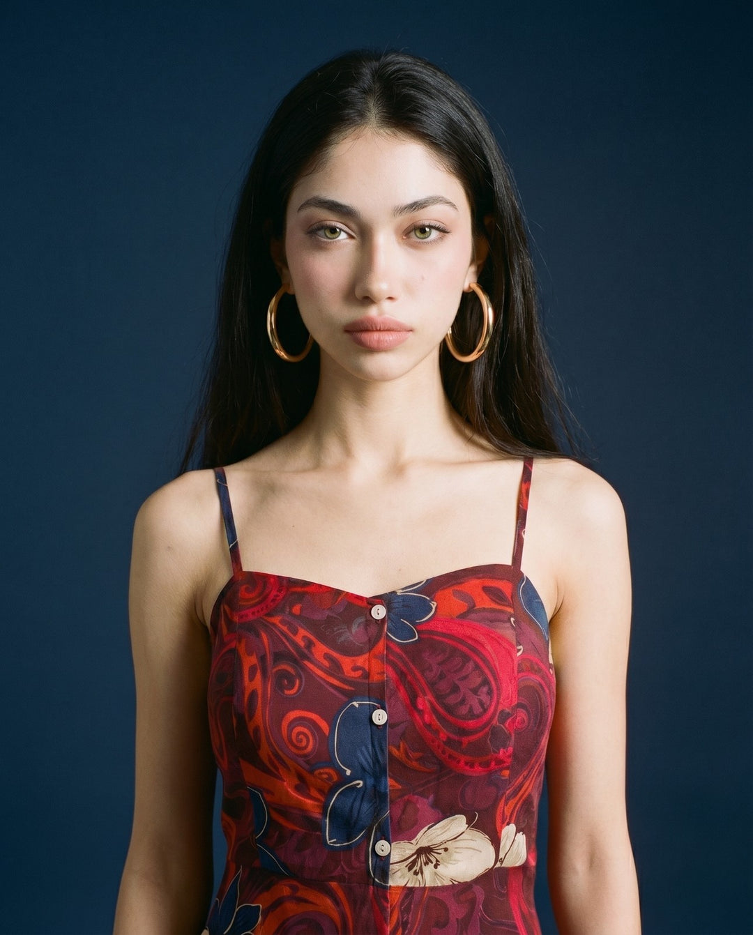 Maroon Printed Silk Blended Midi Dress