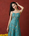 Teal Printed Silk Blended Midi Dress