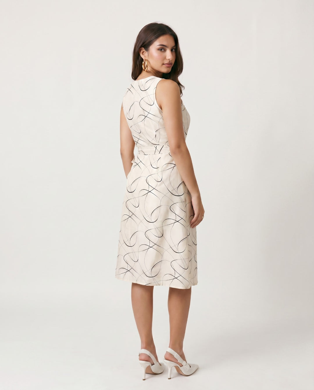 Black Printed &amp; Embroidered Cotton Blended Midi Dress