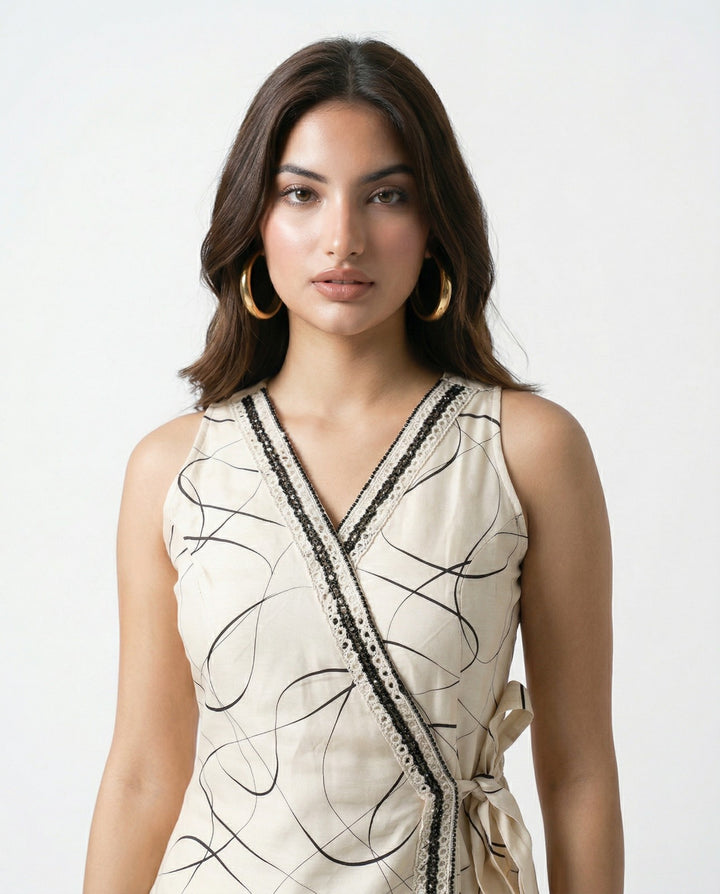 Black Printed &amp; Embroidered Cotton Blended Midi Dress
