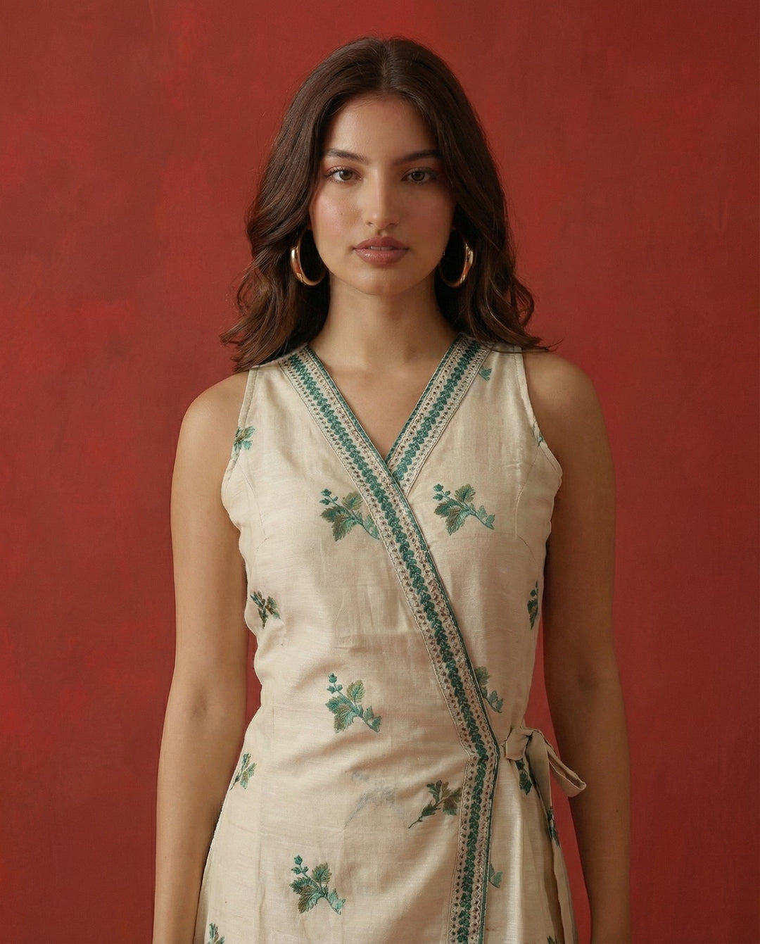 Blue Printed &amp; Embroidered Cotton Blended Midi Dress