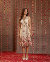 Maroon Printed & Embroidered Cotton Blended Midi Dress