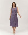 Purple Embroidered Cotton Blended Midi Dress