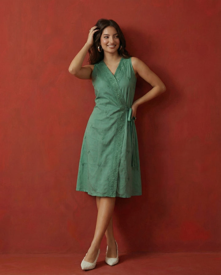 Pista Embroidered Cotton Blended Midi Dress