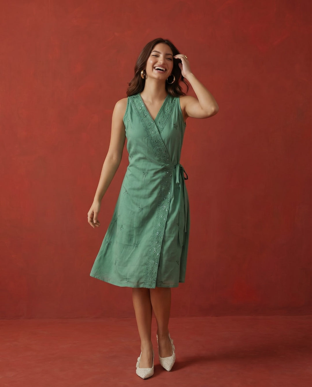 Pista Embroidered Cotton Blended Midi Dress