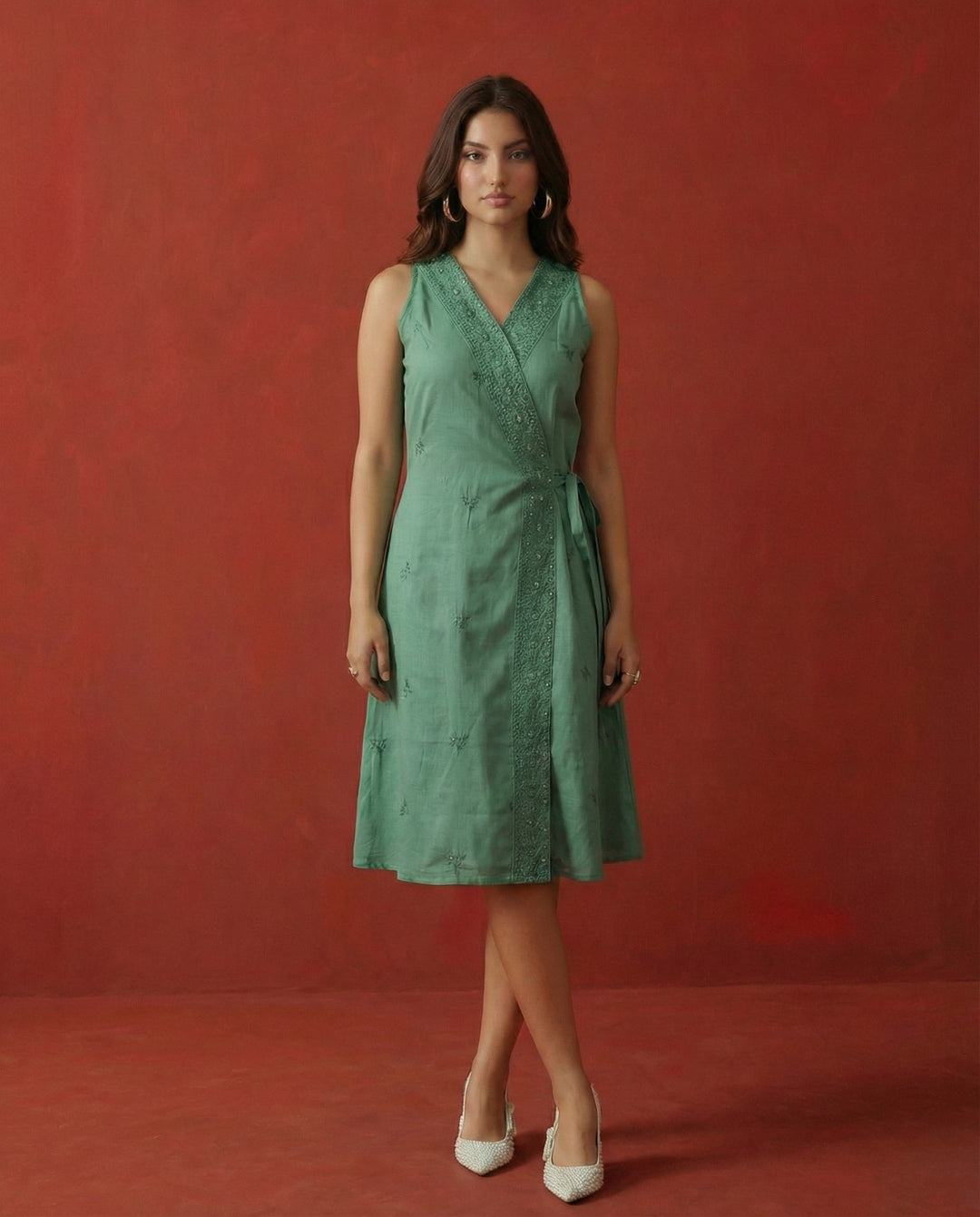 Pista Embroidered Cotton Blended Midi Dress