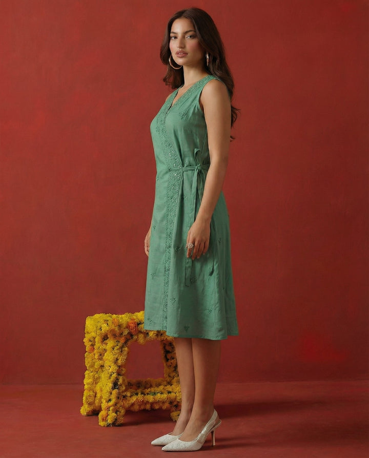 Pista Embroidered Cotton Blended Midi Dress