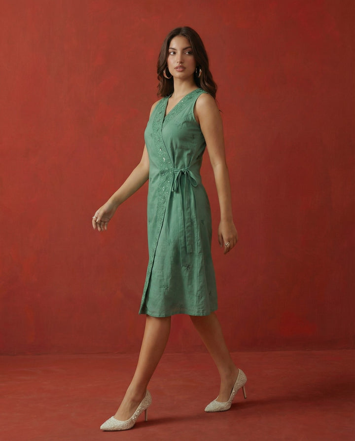 Pista Embroidered Cotton Blended Midi Dress
