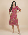 Pink Printed Cotton Blended Midi Dress