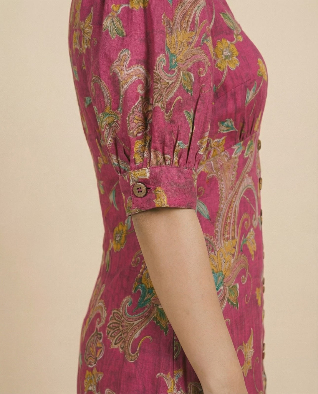 Pink Printed Cotton Blended Midi Dress