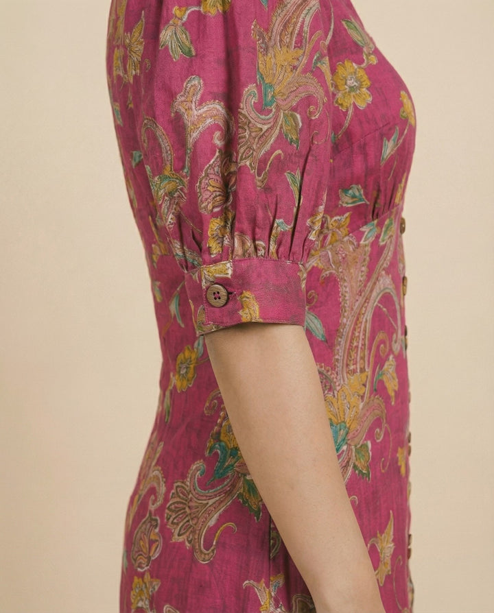 Pink Printed Cotton Blended Midi Dress
