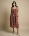 Magenta Printed Cotton Blended Midi Dress