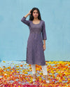 Purple Embroidered Viscose Blended Straight cut Long Kurta