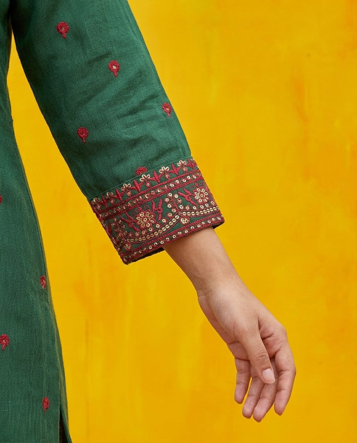 Green Blended Viscose Kurta Bottom Dupatta Set