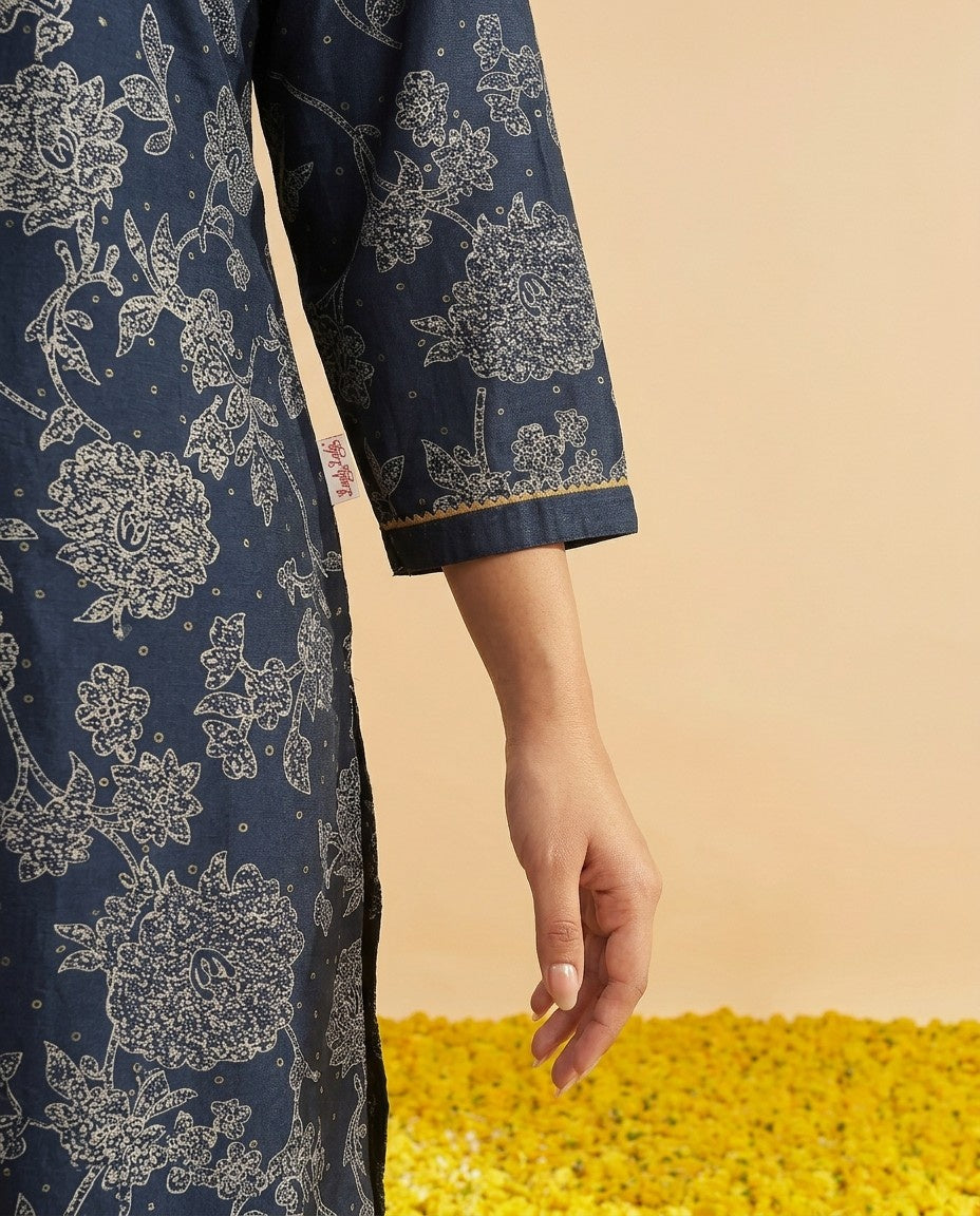 Navy Blended Viscose Kurta Bottom Dupatta Set