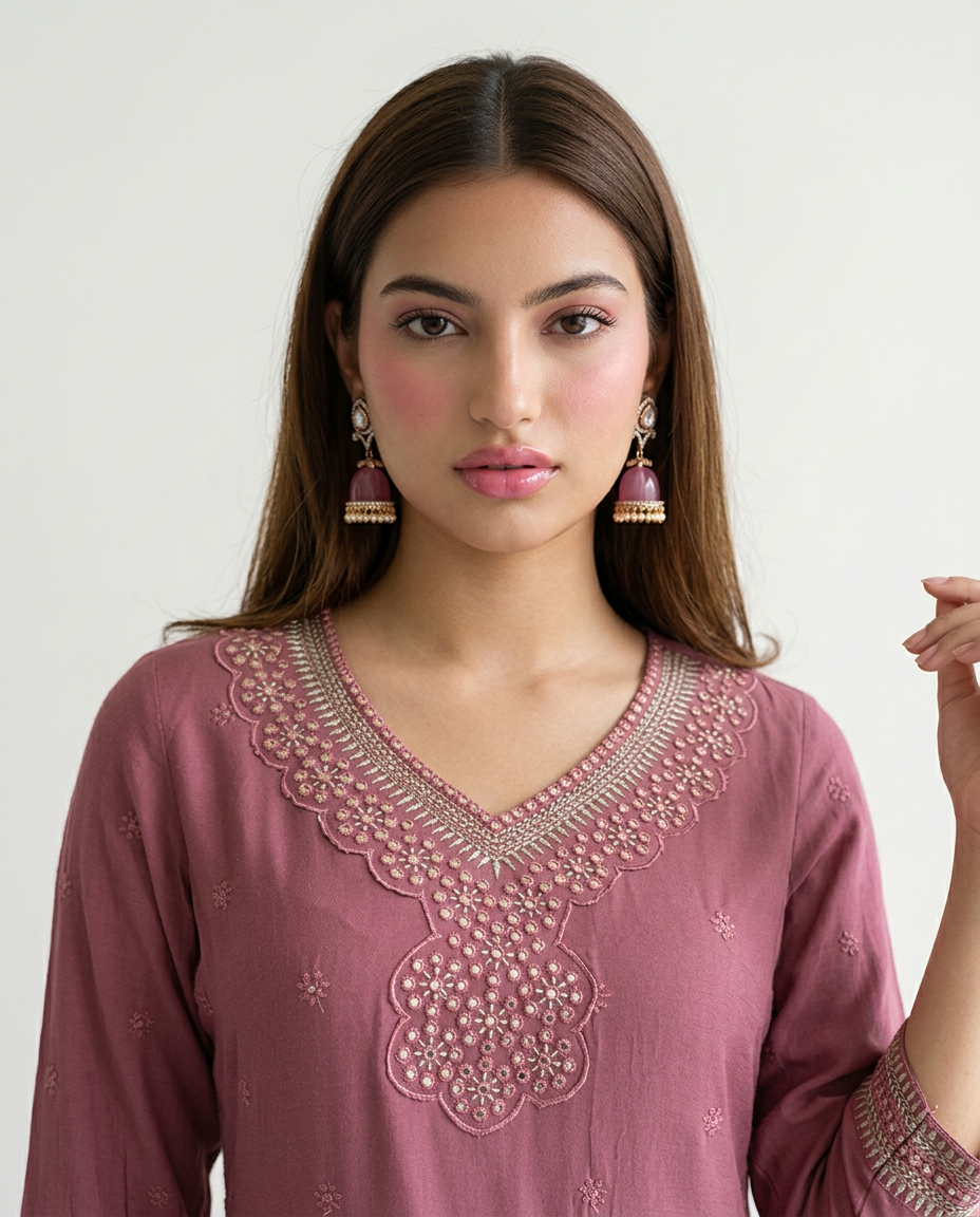 Peach Embroidered Silk Blended Kurta Bottom Dupatta Set