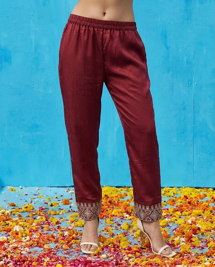 Maroon Embroidered Silk Blended Kurta Bottom Dupatta Set