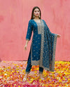 Navy Embroidered Silk Blended Kurta Bottom Dupatta Set