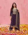 Purple Embroidered Silk Blended Kurta Bottom Dupatta Set