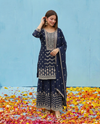 Navy Embroidered Silk Blended Kurta Bottom Dupatta Set