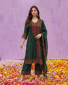 Green Embroidered Silk Blended Kurta Bottom Dupatta Set