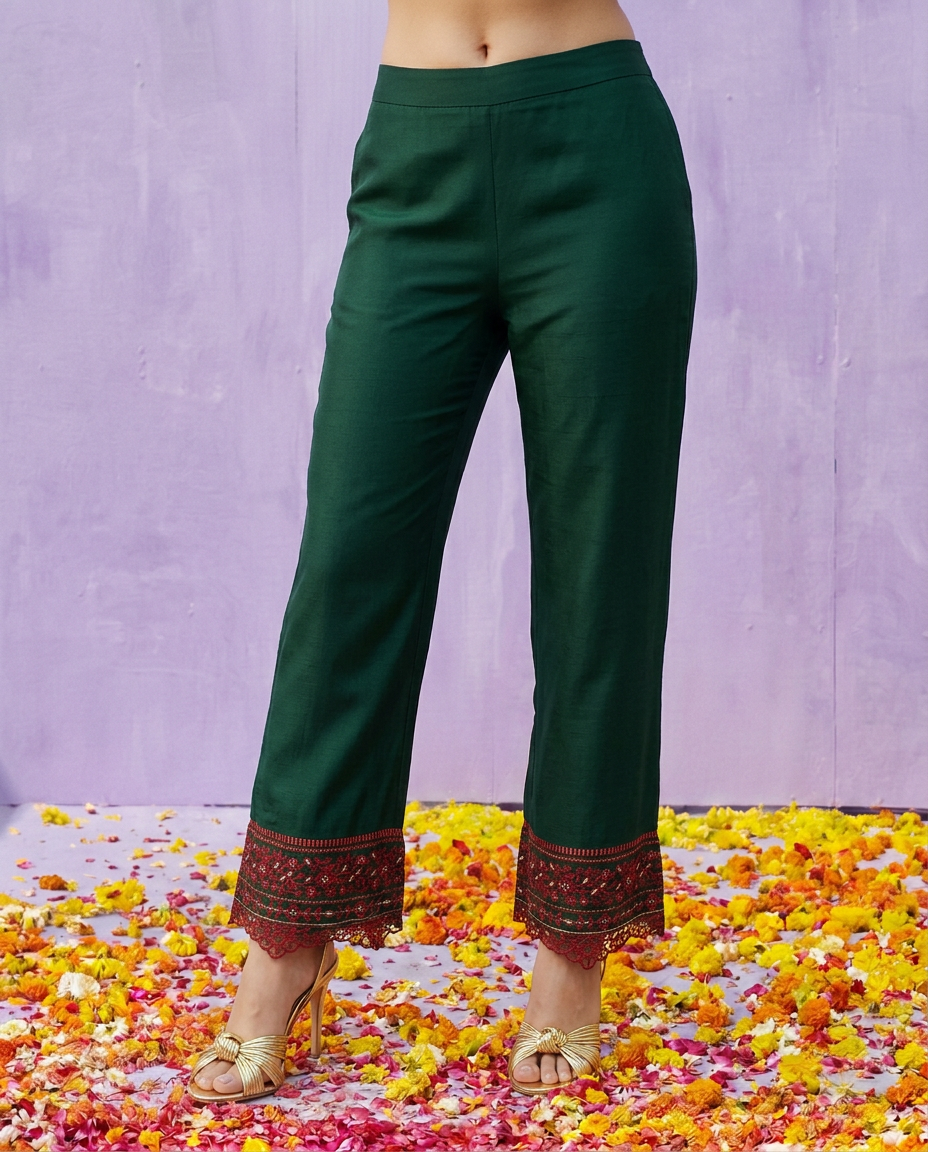 Green Embroidered Silk Blended Kurta Bottom Dupatta Set