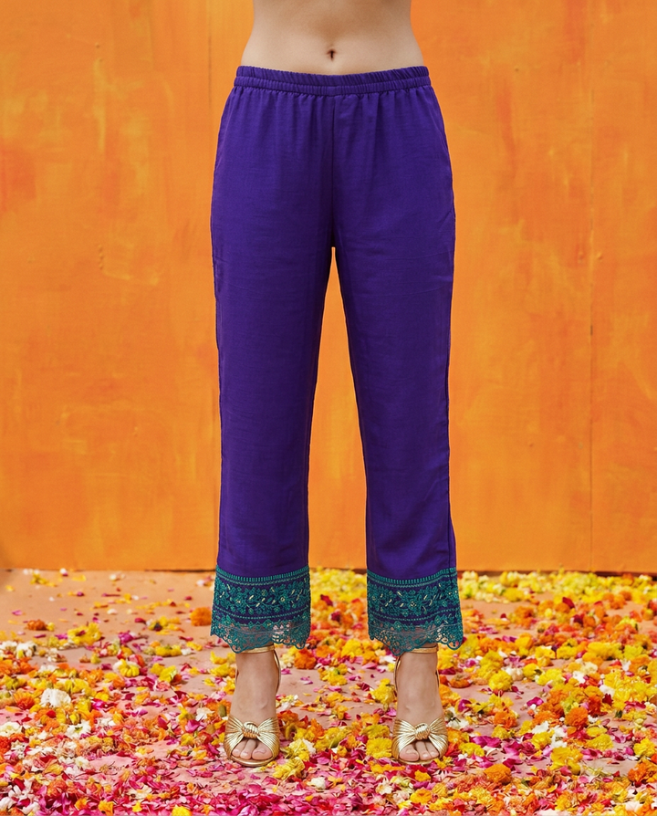 Royal Blue Embroidered Silk Blended Kurta Bottom Dupatta Set