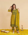 Green Embroidered Silk Blended Kurta Bottom Dupatta Set